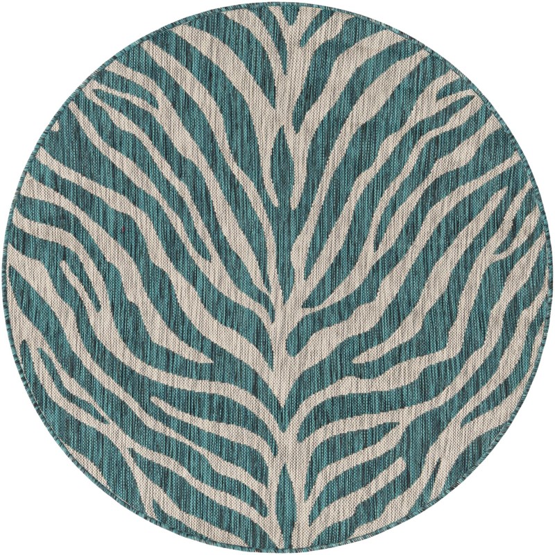 4' x 4' Abney · Zebra Outdoor Rug, teal
