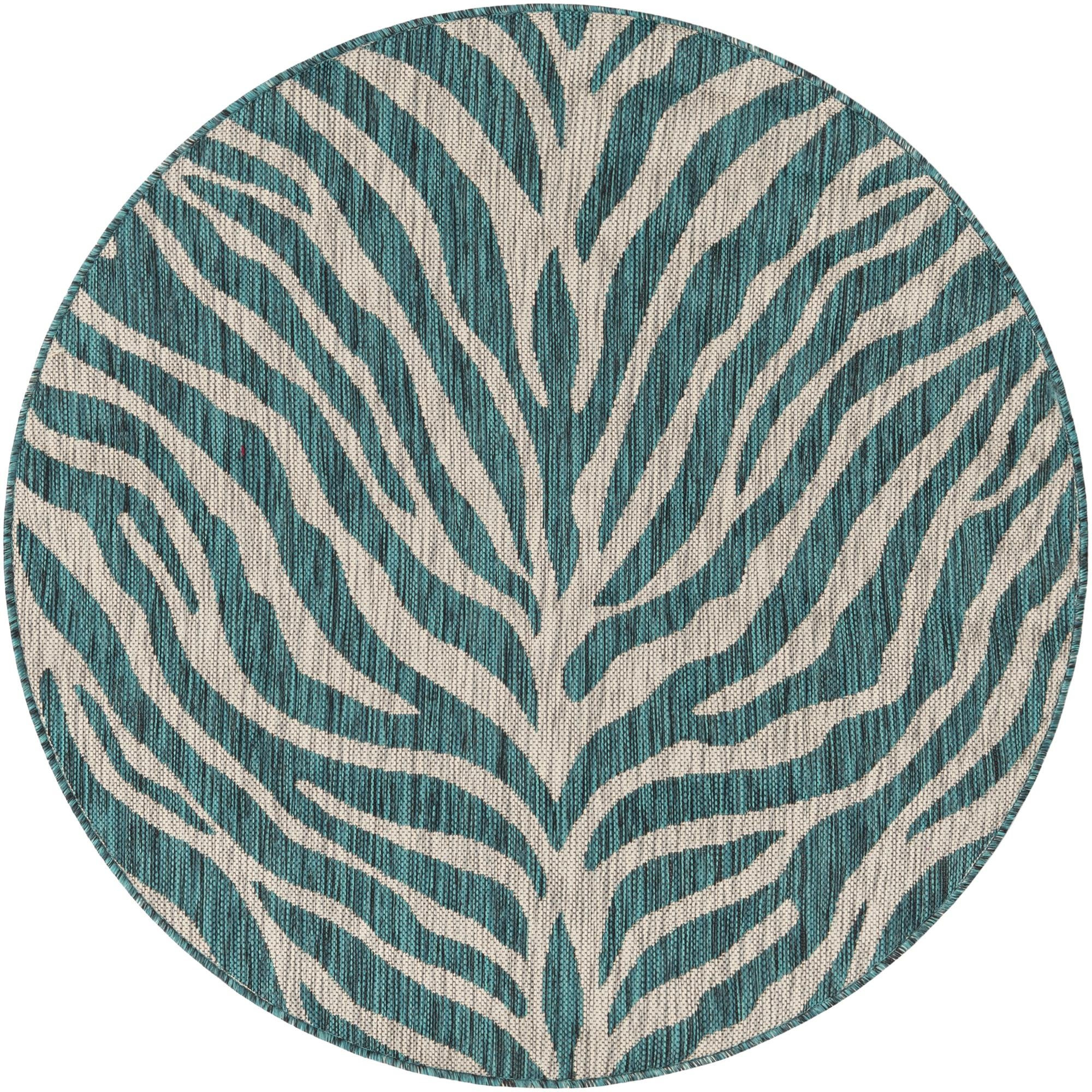 4' x 4' Abney · Zebra Outdoor Rug, teal