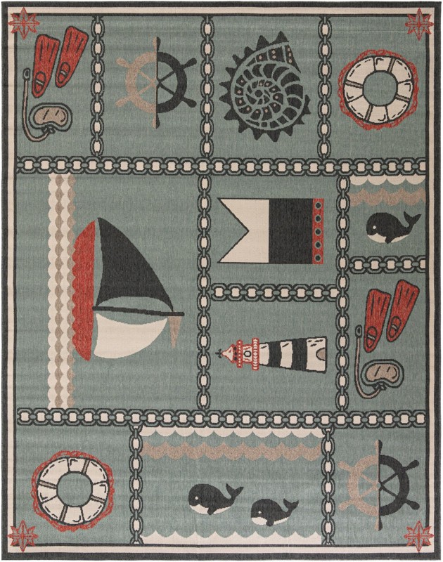 7' 10 x 10' Della · Border Outdoor Rug, blue
