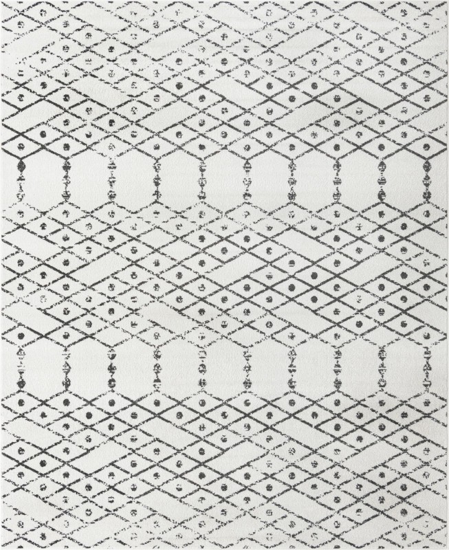 7' 10 x 10' Newcomb · Geometric lattice rug, ivory and charcoal