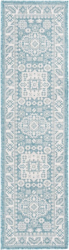 2' x 8' Bellamy · Border Outdoor Rug, aqua