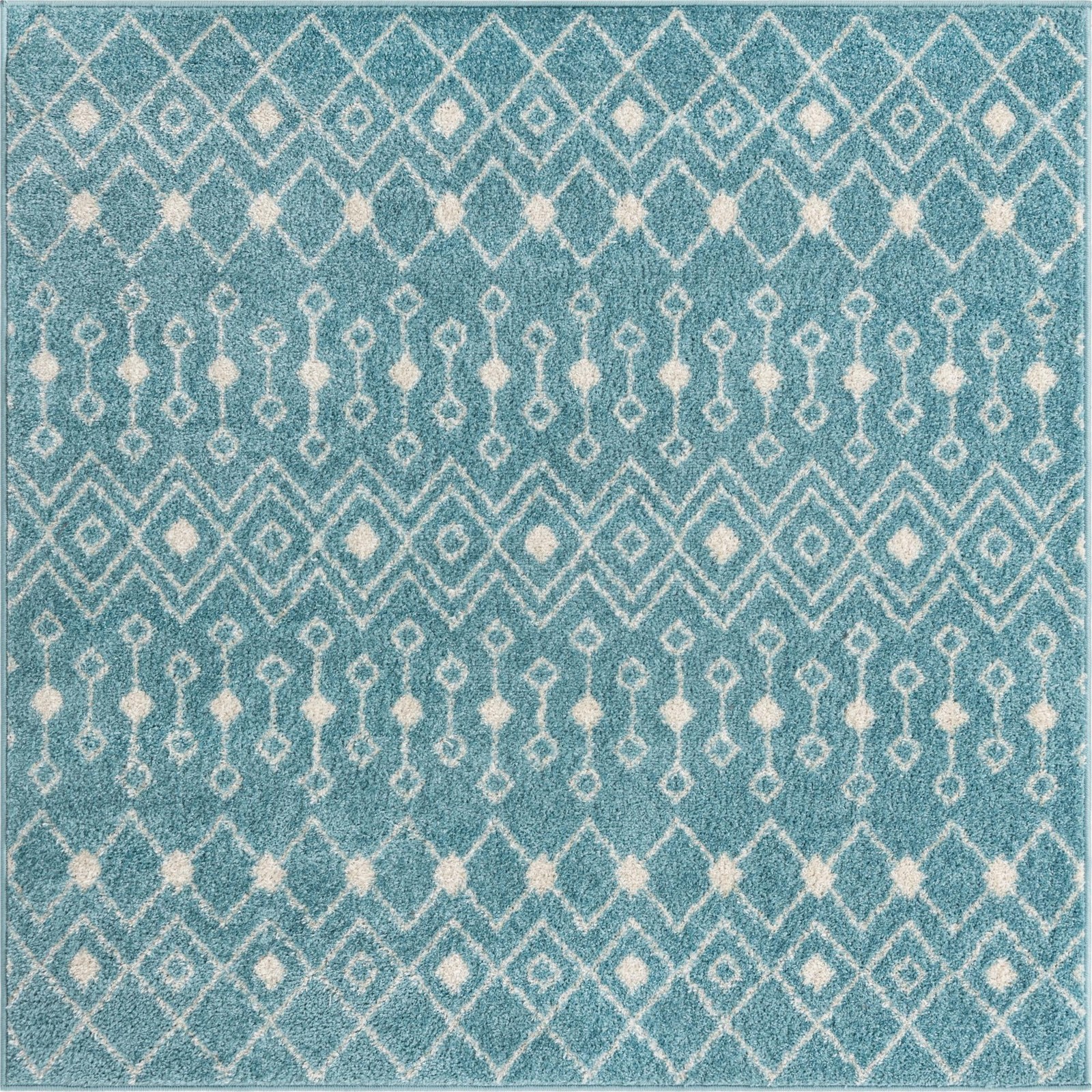 5' 3 x 5' 3 Boswell · Geometric trellis rug, aqua and ivory