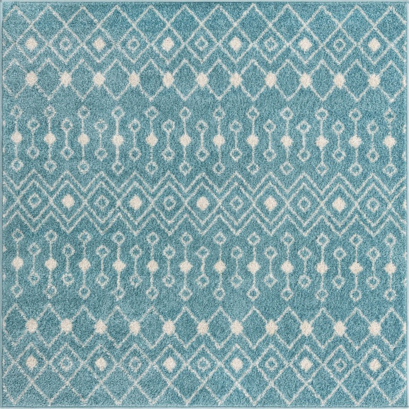 5' 3 x 5' 3 Boswell · Geometric trellis rug, aqua and ivory