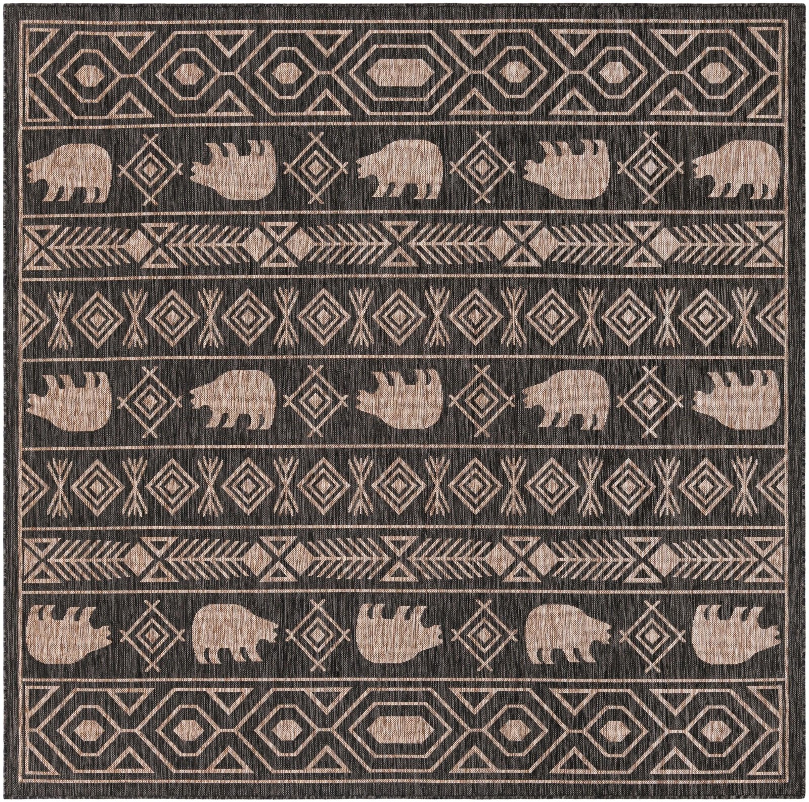 7' 10 x 7' 10 Ralston · Bear geometric Outdoor Rug, black and tan