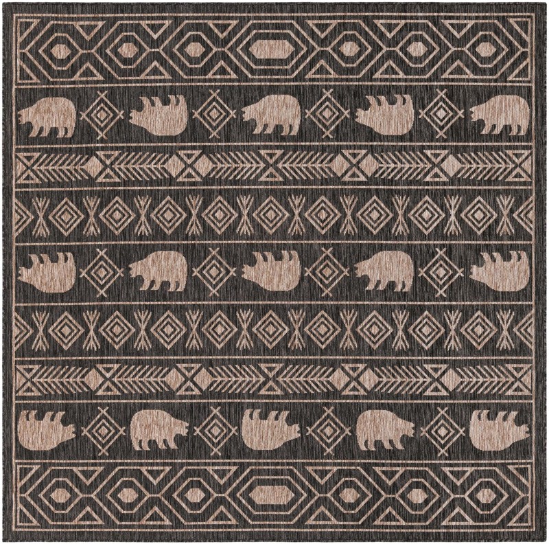 Ralston · Bear geometric Outdoor Rug, black and tan