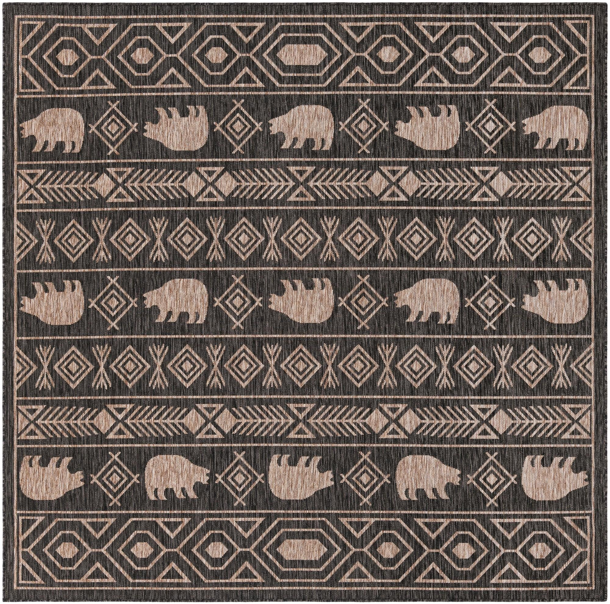 7' 10 x 7' 10 Ralston · Bear geometric Outdoor Rug, black and tan