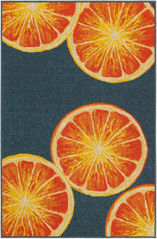 4' x 6' Hurley · Citrus slice Outdoor Rug, navy and orange