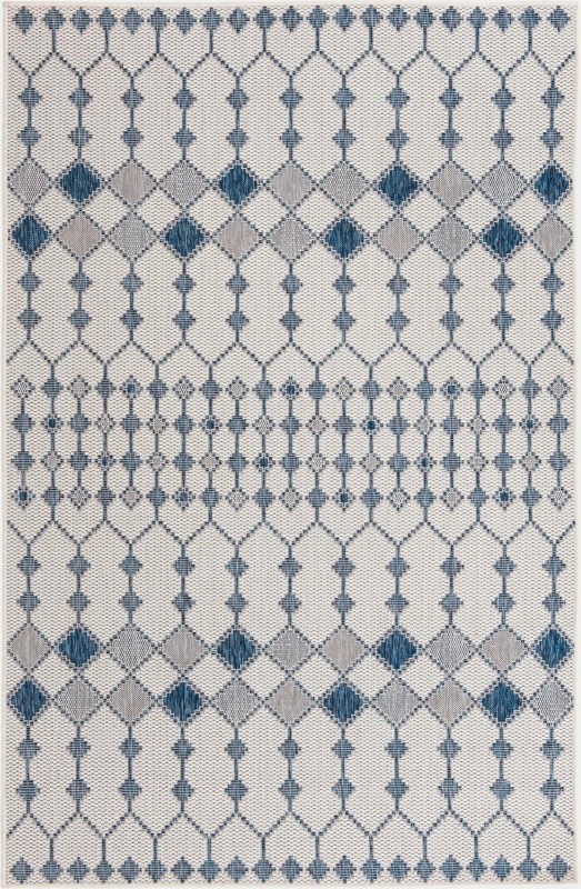 Ramsden · Geometric lattice Outdoor Rug, blue and ivory