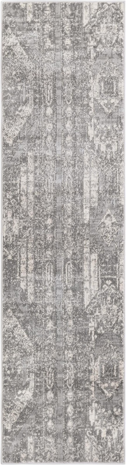 2' x 8' Cardinal · Tribal striped rug, gray and cream