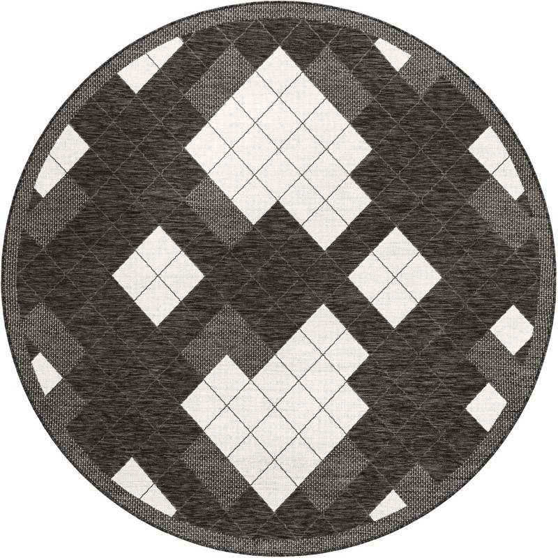 7' 10 x 7' 10 Keaton · Plaid Outdoor Rug, black and white