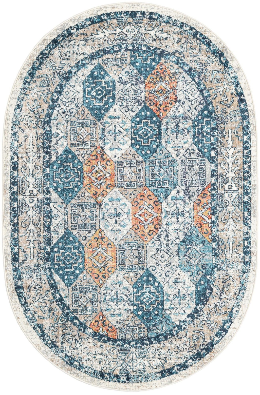 4' x 6' Keane · Diamond rug, blue and rust