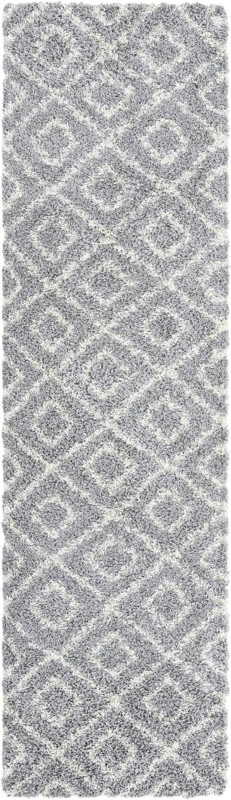 2' 7 x 10' Brock · Diamond trellis Shag Rug, gray and ivory
