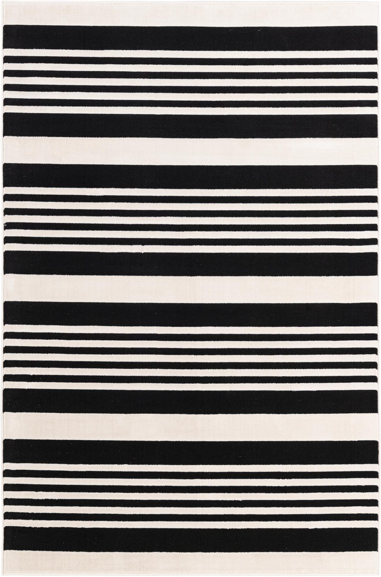 4' 5 x 6' Fern · Striped rug, black and white