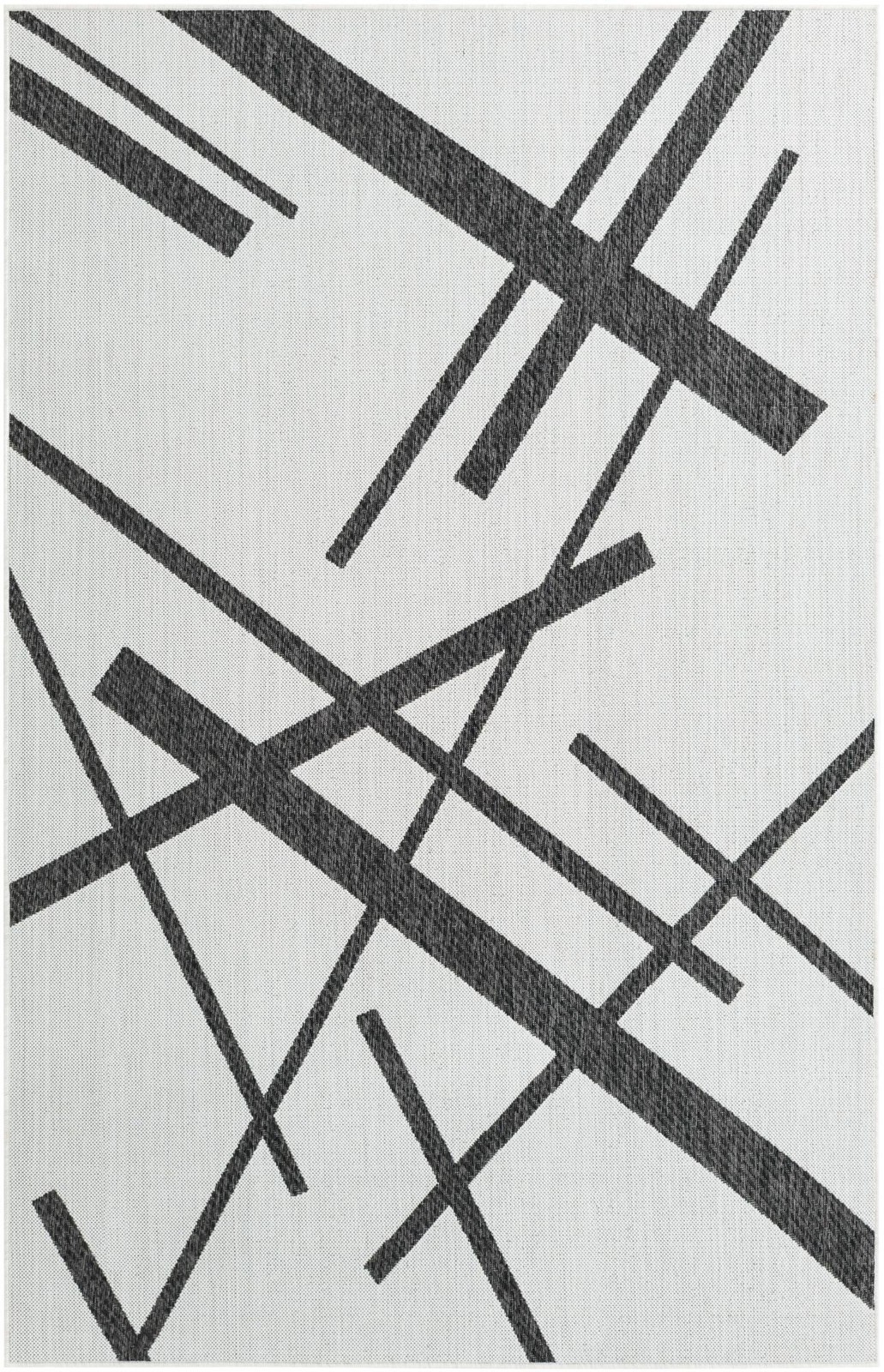 5' 3 x 8' Saffron · Abstract line Outdoor Rug, black and white