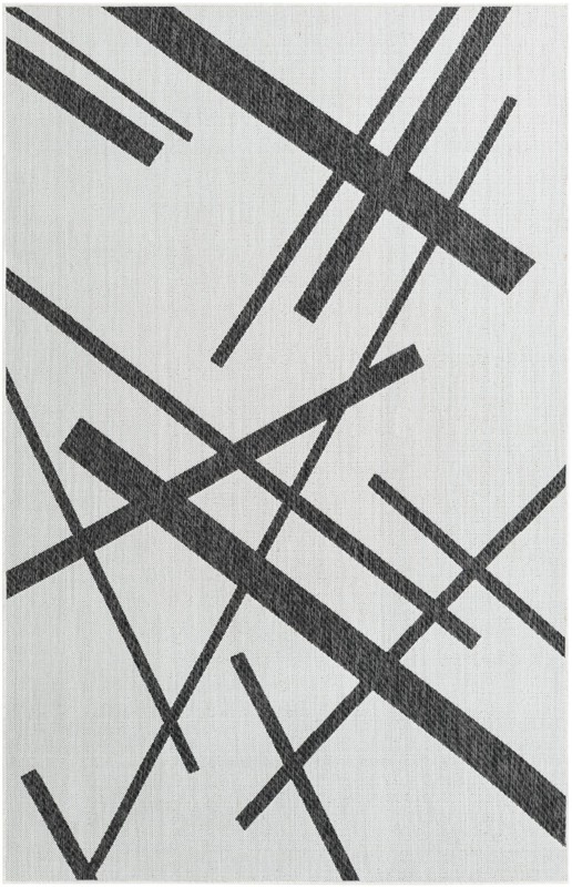 5' 3 x 8' Saffron · Abstract line Outdoor Rug, black and white