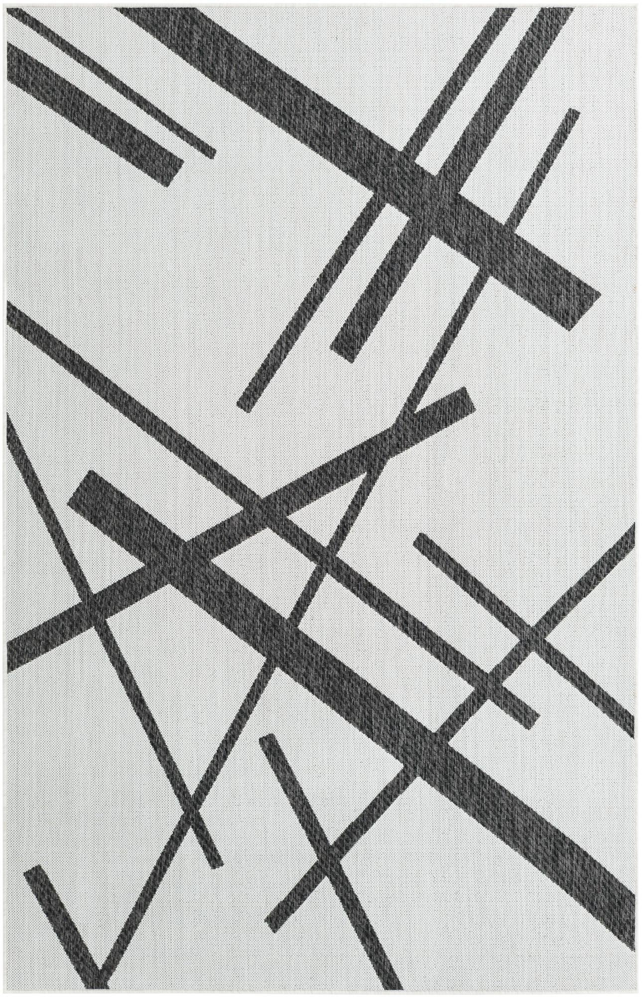 5' 3 x 8' Saffron · Abstract line Outdoor Rug, black and white