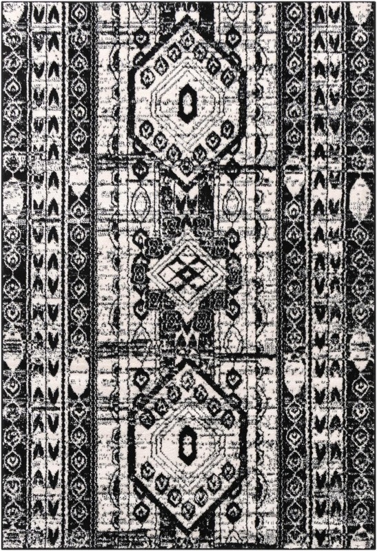 4' x 6' Grouse · Tribal medallion rug, black and white