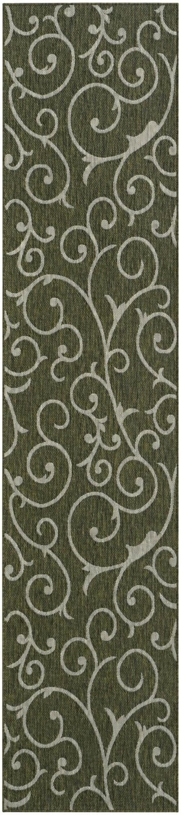 2' 7 x 12' Shale · Scroll Outdoor Rug, green and ivory