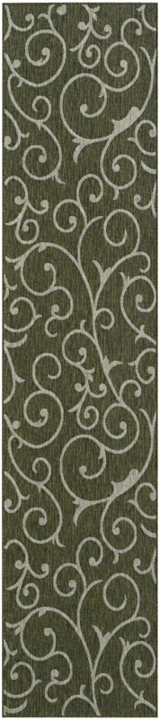 2' 7 x 12' Shale · Scroll Outdoor Rug, green and ivory