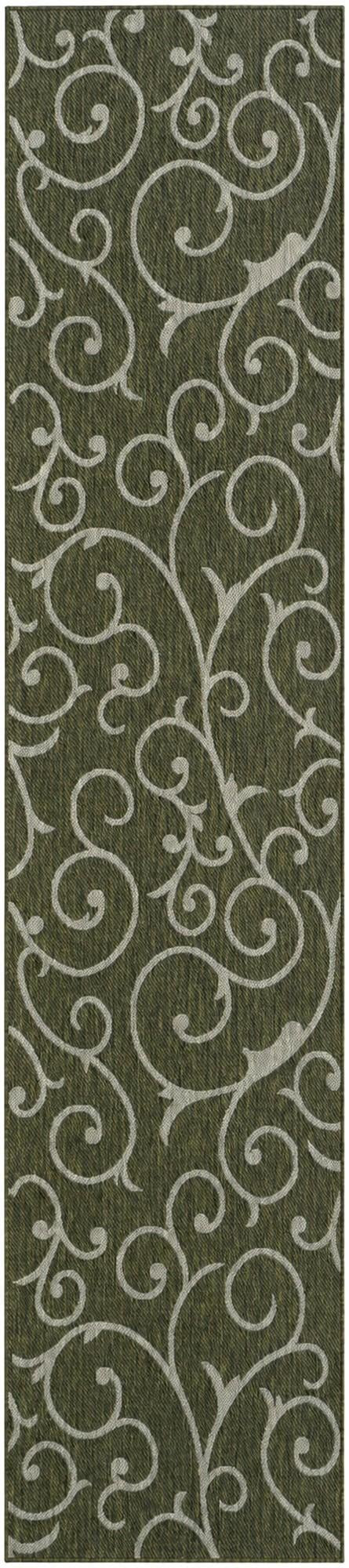2' 7 x 12' Shale · Scroll Outdoor Rug, green and ivory