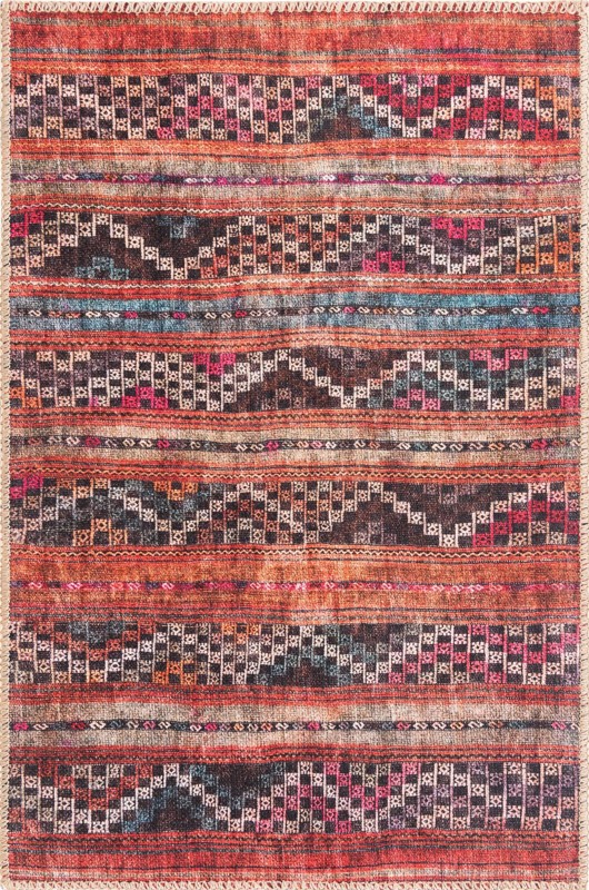 Wetherby · Tribal striped Washable Rug, rust and black