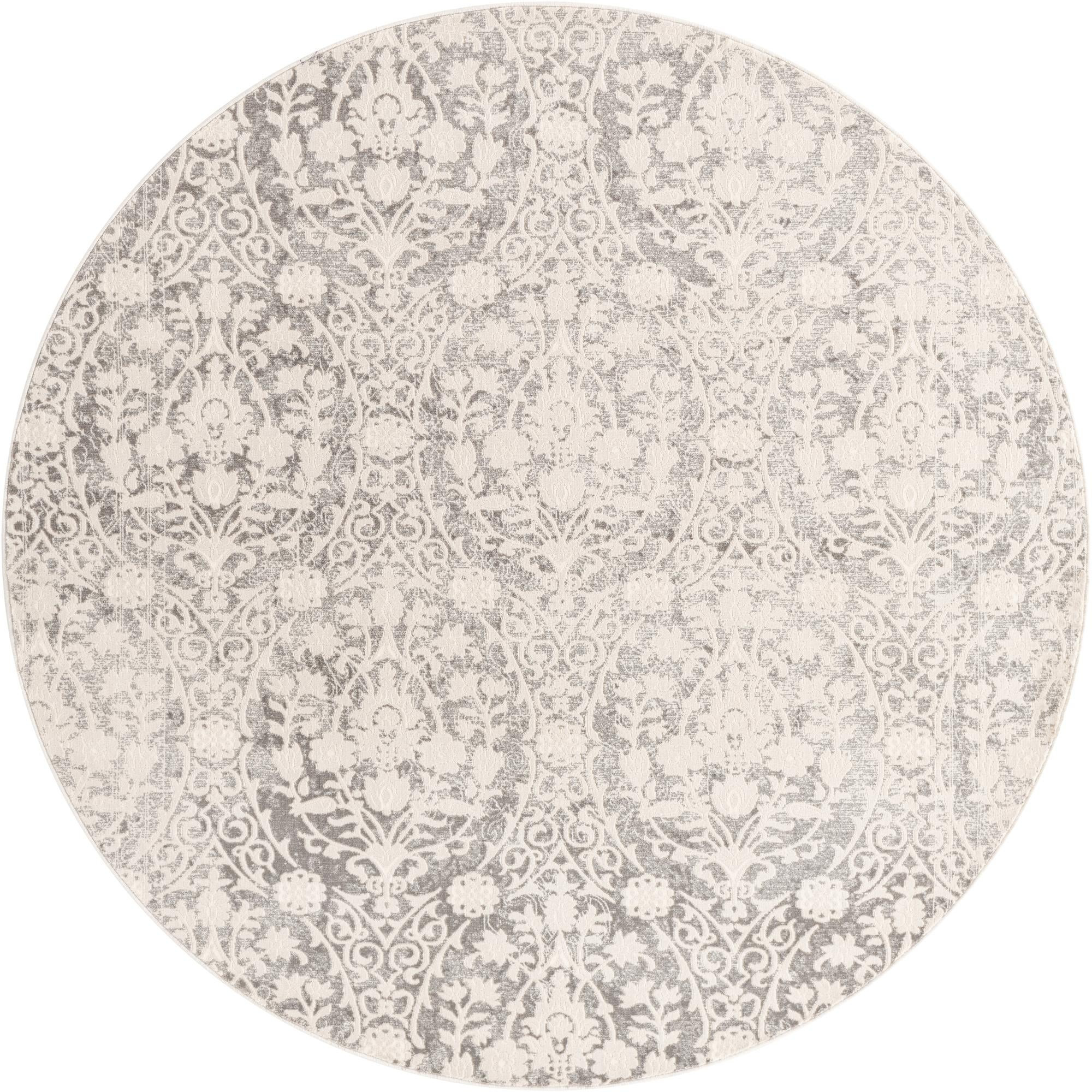 6' x 6' Marrow · Damask rug, light gray and ivory
