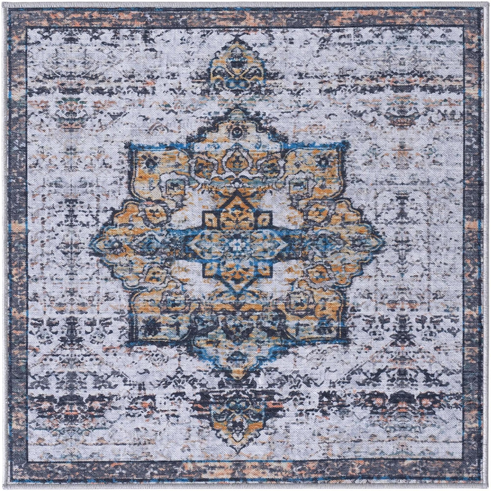 3' 3 x 3' 3 Rideout · Medallion rug, white and blue