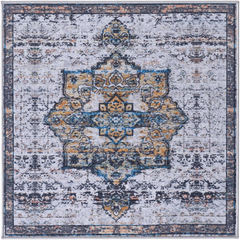 3' 3 x 3' 3 Rideout · Medallion rug, white and blue