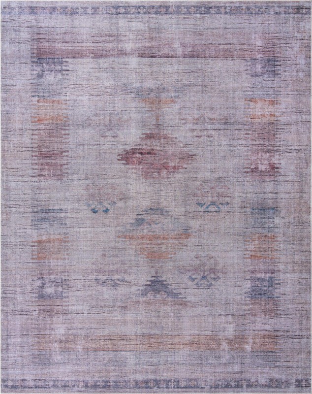 10' 6 x 13' Bascom · Faded tribal Washable Rug, gray and burgundy