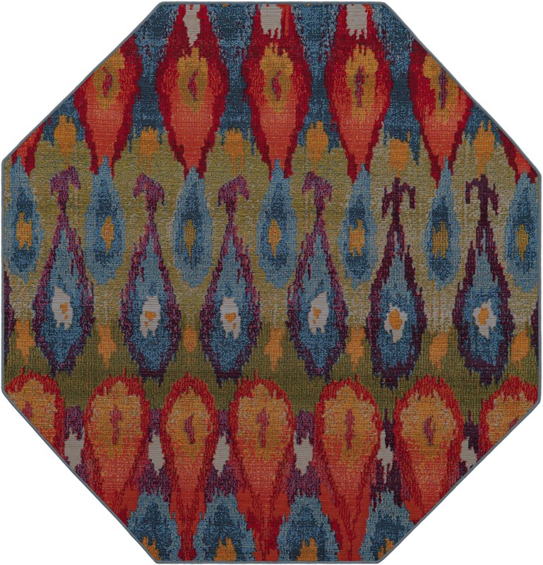 5' 3 x 5' 3 Lomax · Ikat teardrop Outdoor Rug, multi
