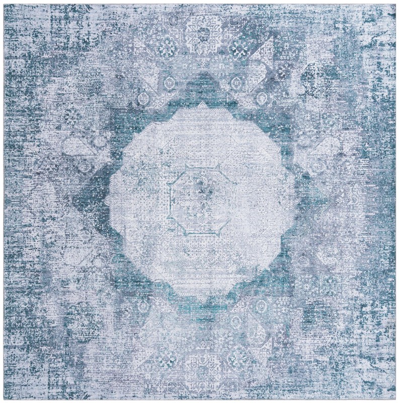 Fallowfield · Distressed medallion Washable Rug, teal and ivory