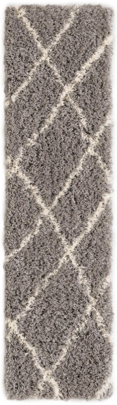 2' x 8' Rockingham · Diamond lattice Shag Rug, gray and ivory