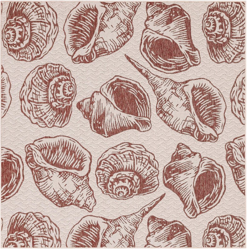 7' 10 x 7' 10 Arcata · Pictoral Outdoor Rug, ivory and rust red