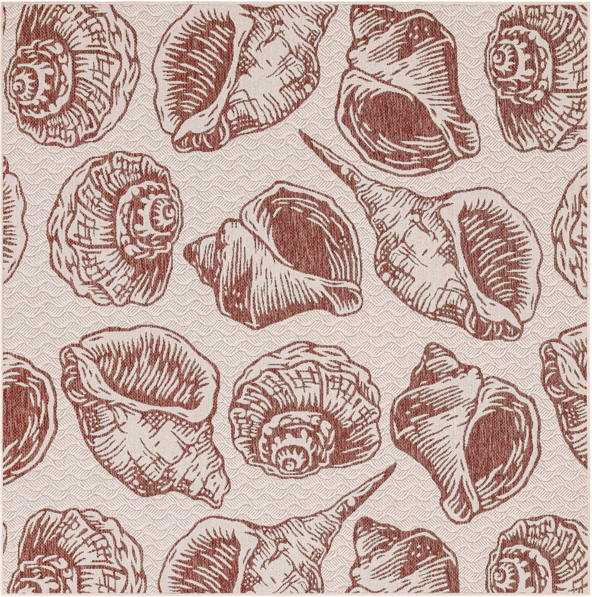 7' 10 x 7' 10 Arcata · Pictoral Outdoor Rug, ivory and rust red