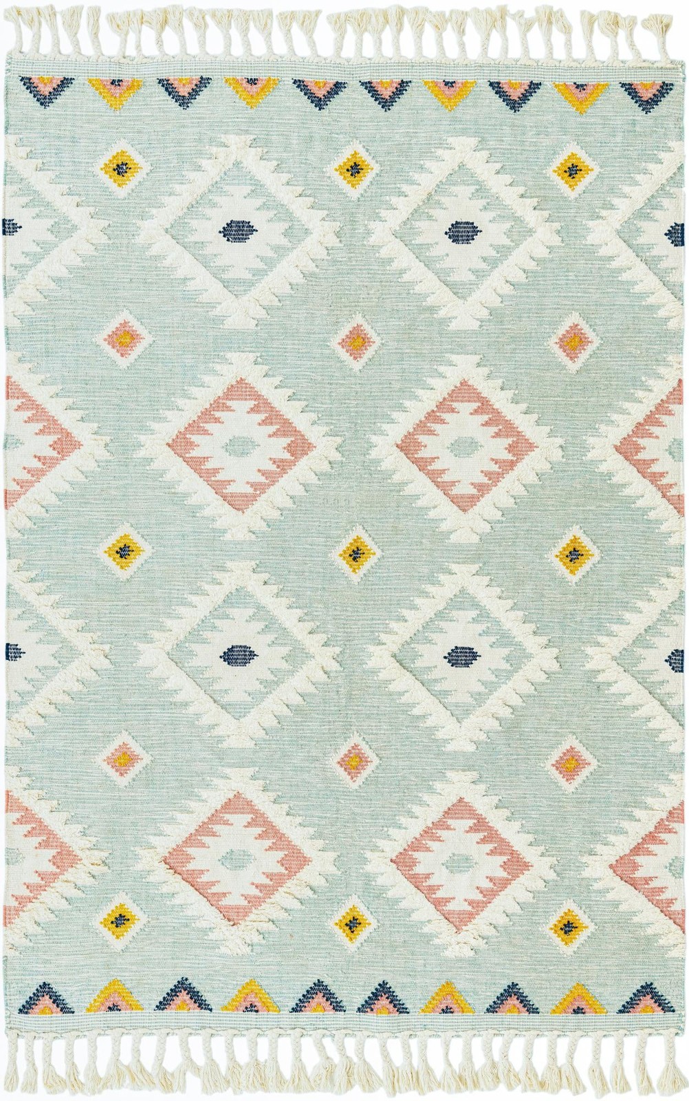 7' 1 x 10' Amaranth · Border Wool Rug, aquamarine