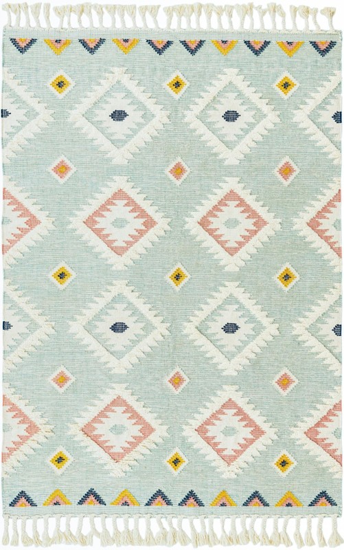 Amaranth · Border Wool Rug, aquamarine