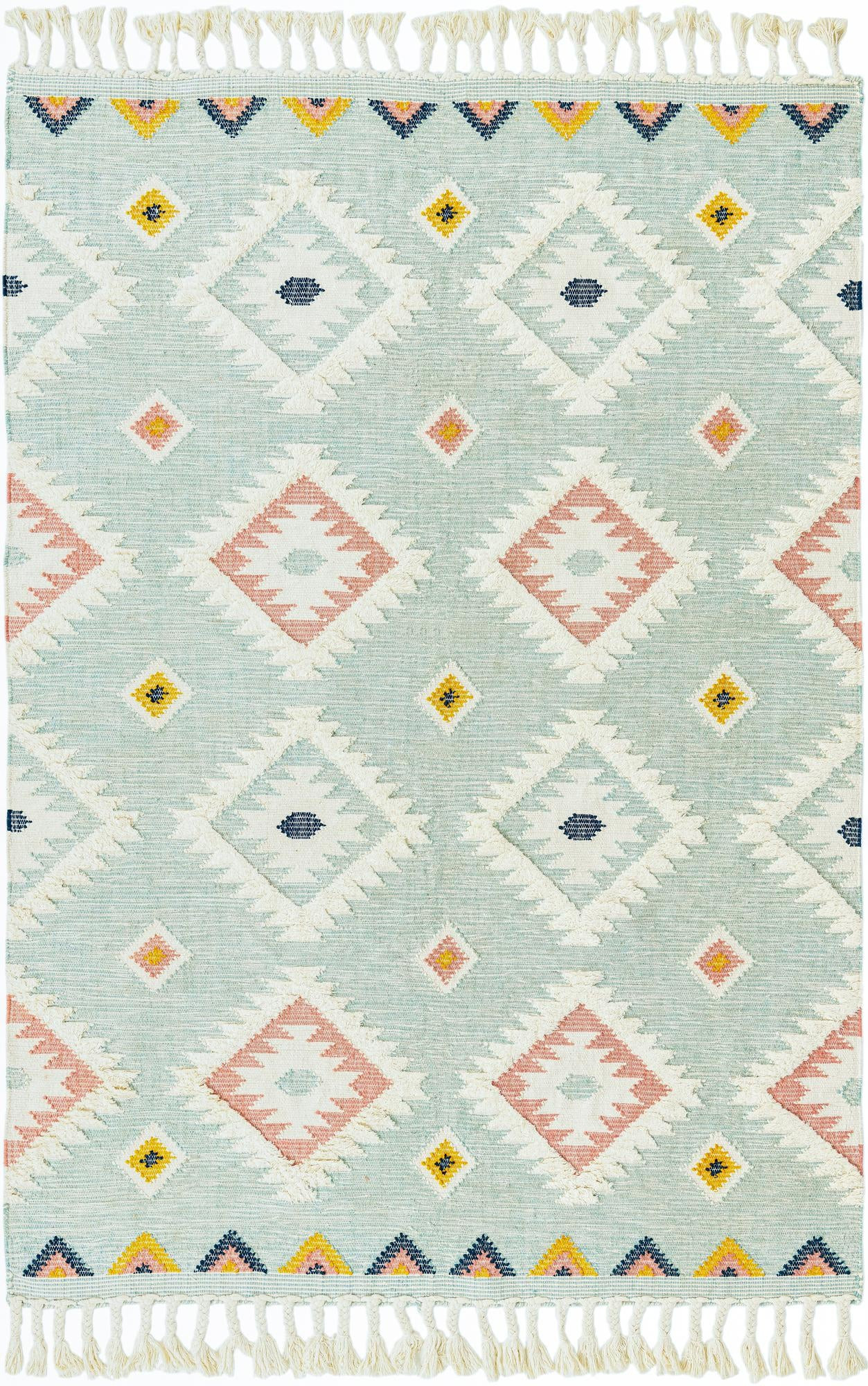 7' 1 x 10' Amaranth · Border Wool Rug, aquamarine