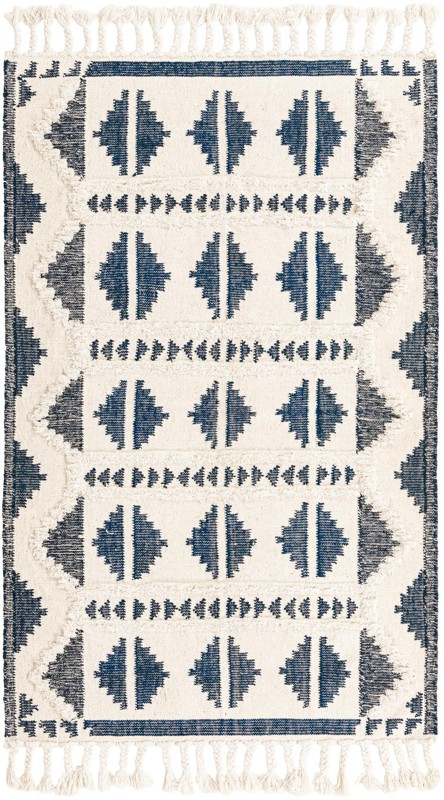 5' 1 x 8' Maitland · Geometric tribal Wool Rug, navy and white
