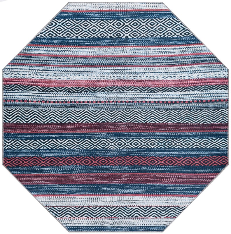 5' 3 x 5' 3 Pagosa · Striped geometric Washable Rug, navy and red