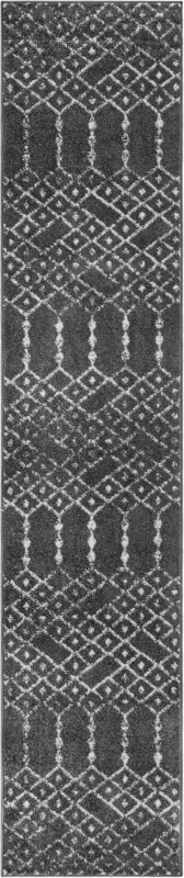 2' x 9' 10 Newcomb · Geometric lattice rug, charcoal and ivory