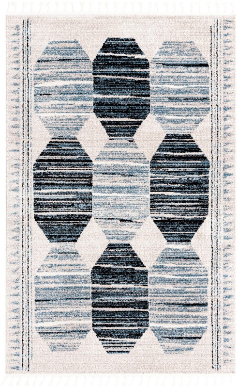5' 3 x 8' Aynsley · Geometric rug, blue, black and ivory