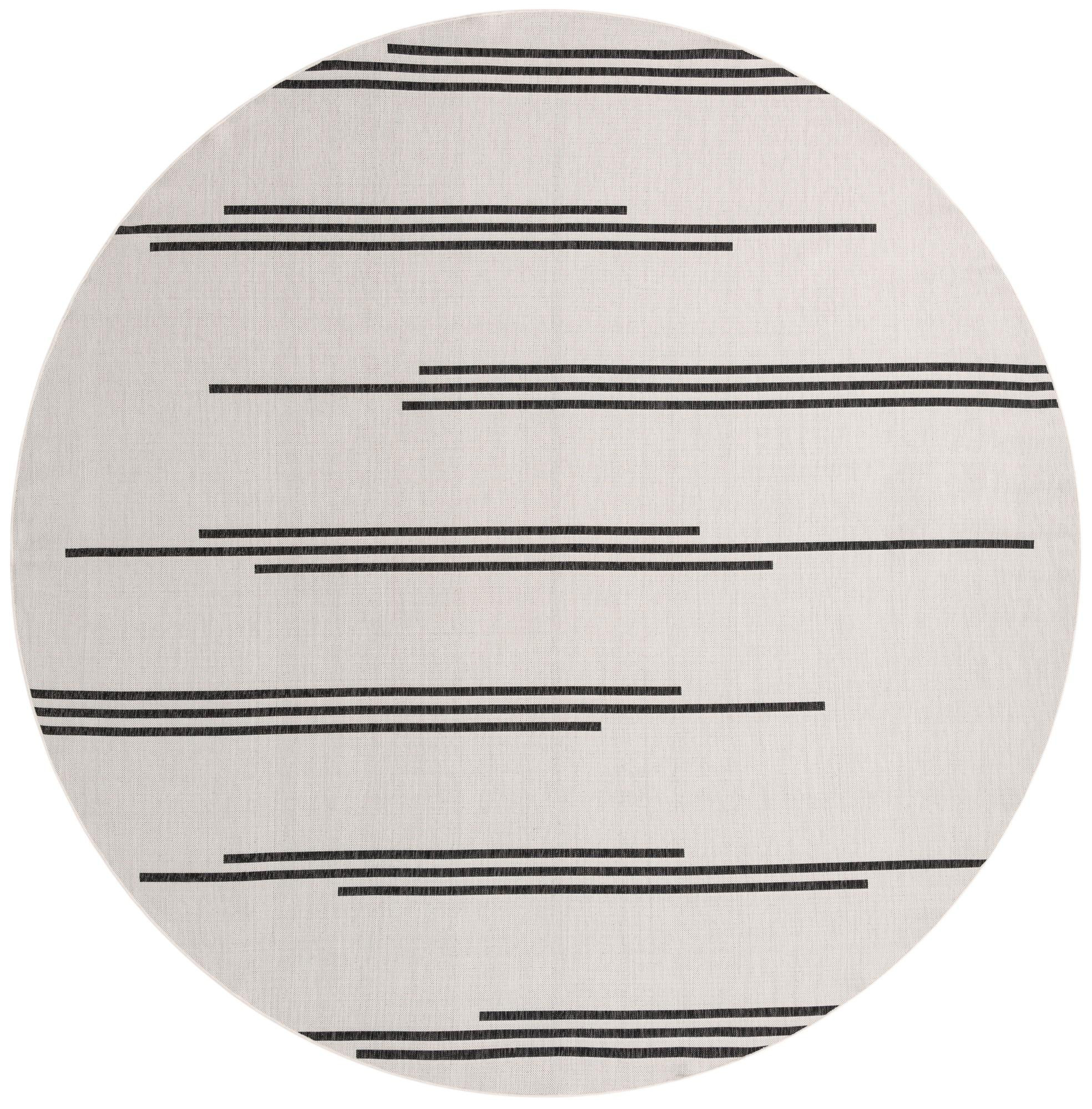 12' x 12' Farrow · Linear Outdoor Rug, black and white