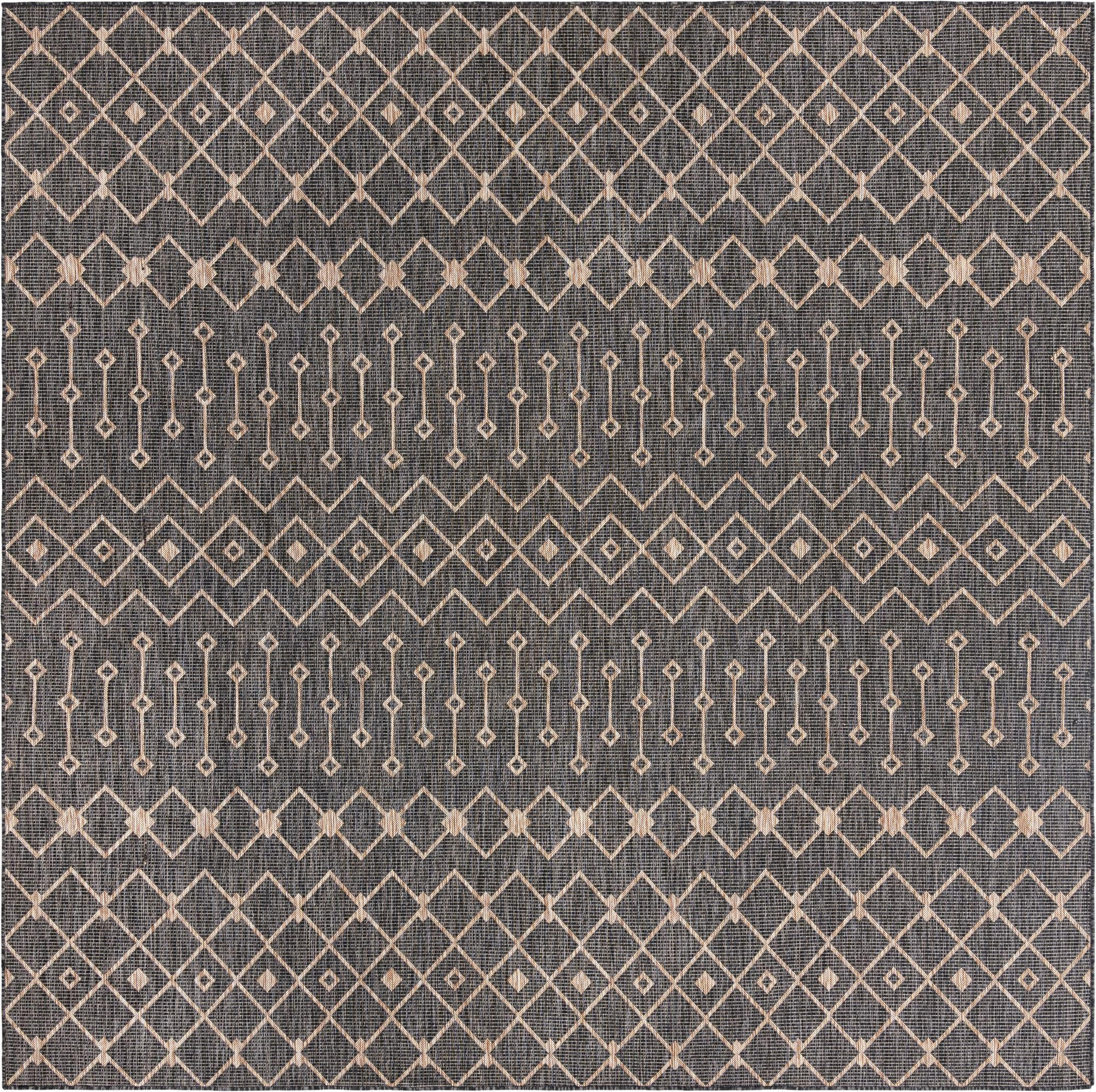 10' 8 x 10' 8 Kearney · Geometric diamond Outdoor Rug, charcoal and natural