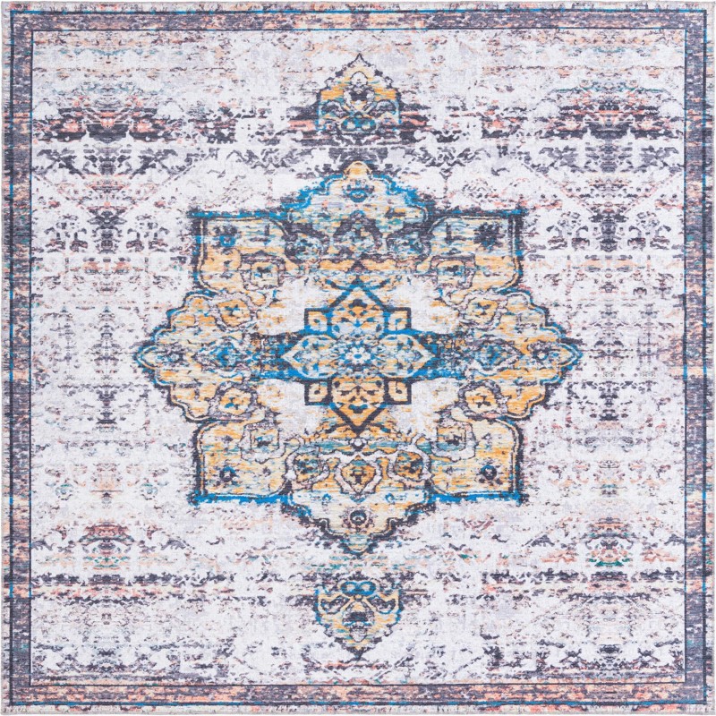 Rideout · Medallion Washable Rug, white and blue