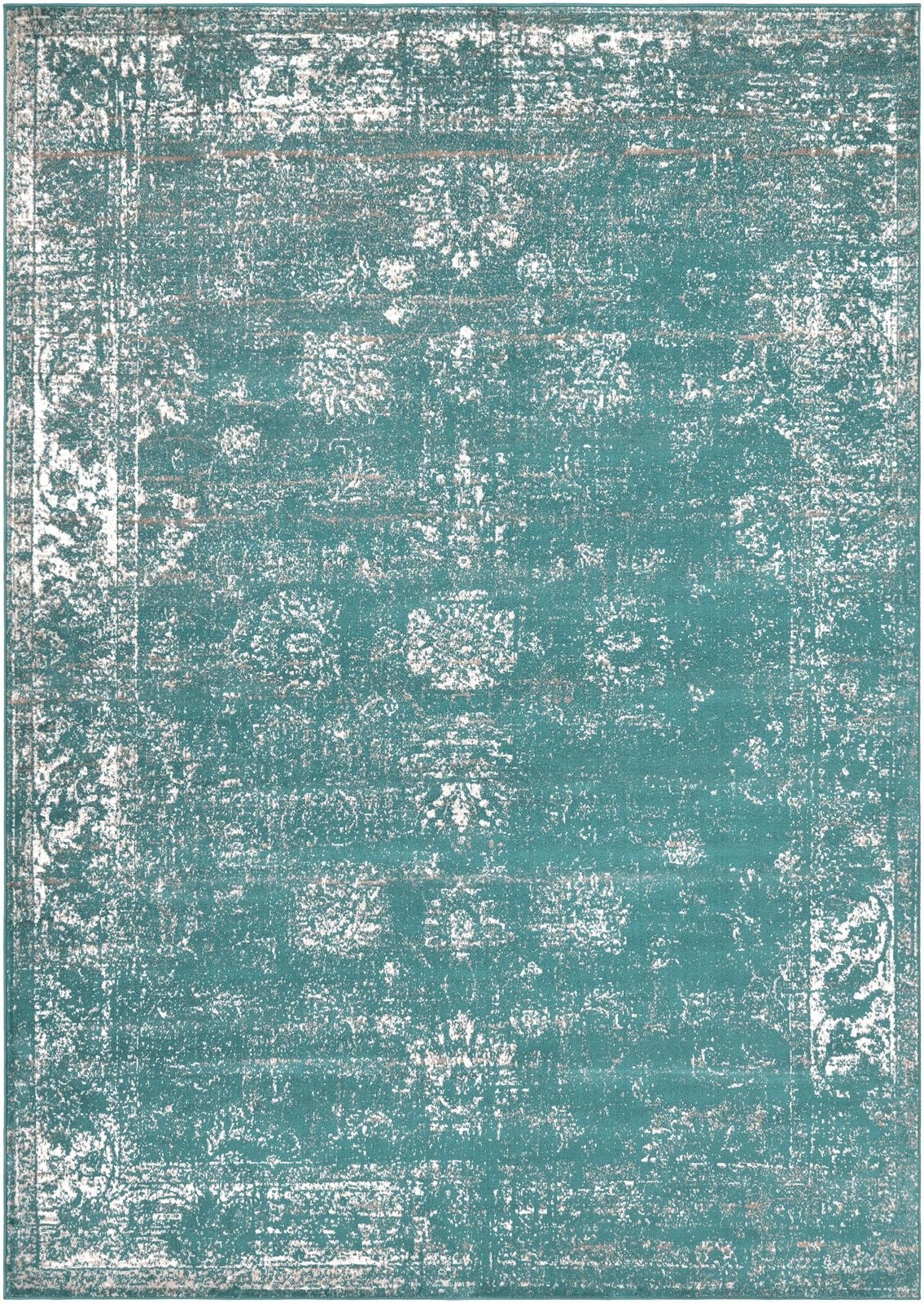 7' x 10' Blakemore · Distressed medallion rug, turquoise and ivory