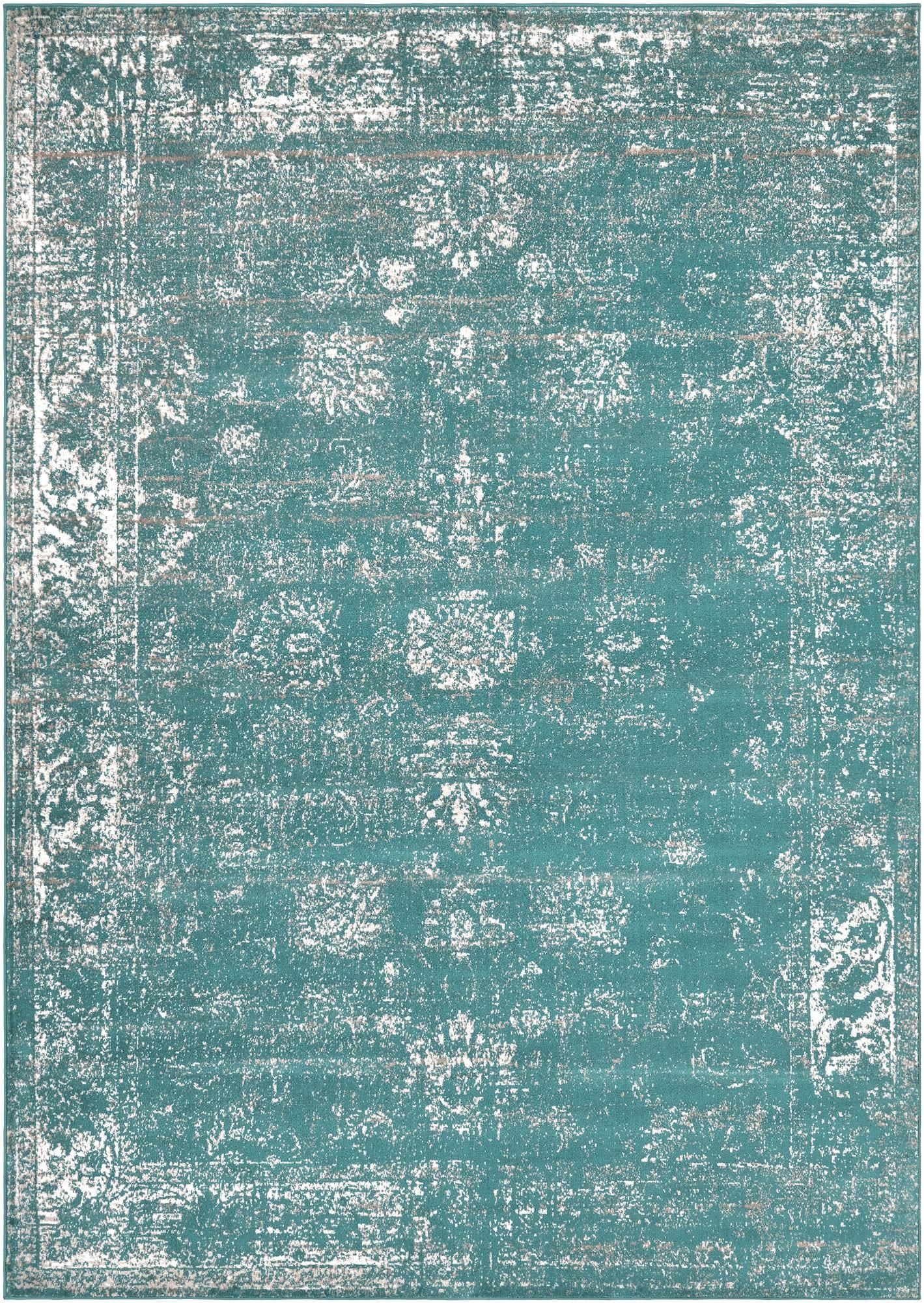 7' x 10' Blakemore · Distressed medallion rug, turquoise and ivory