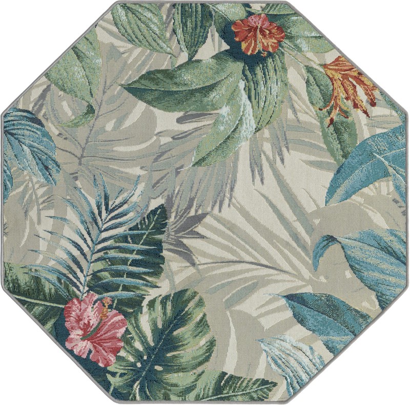4' x 4' Lomax · Botanical Outdoor Rug, multicolor and ivory