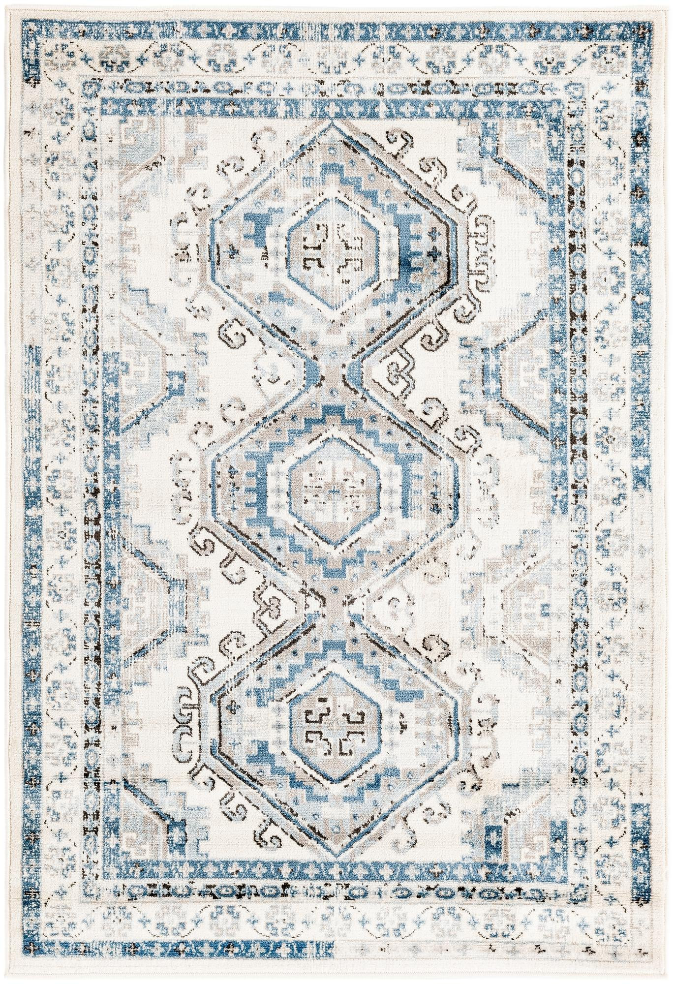 4' x 6' Harmon · Geometric medallion rug, aqua and ivory