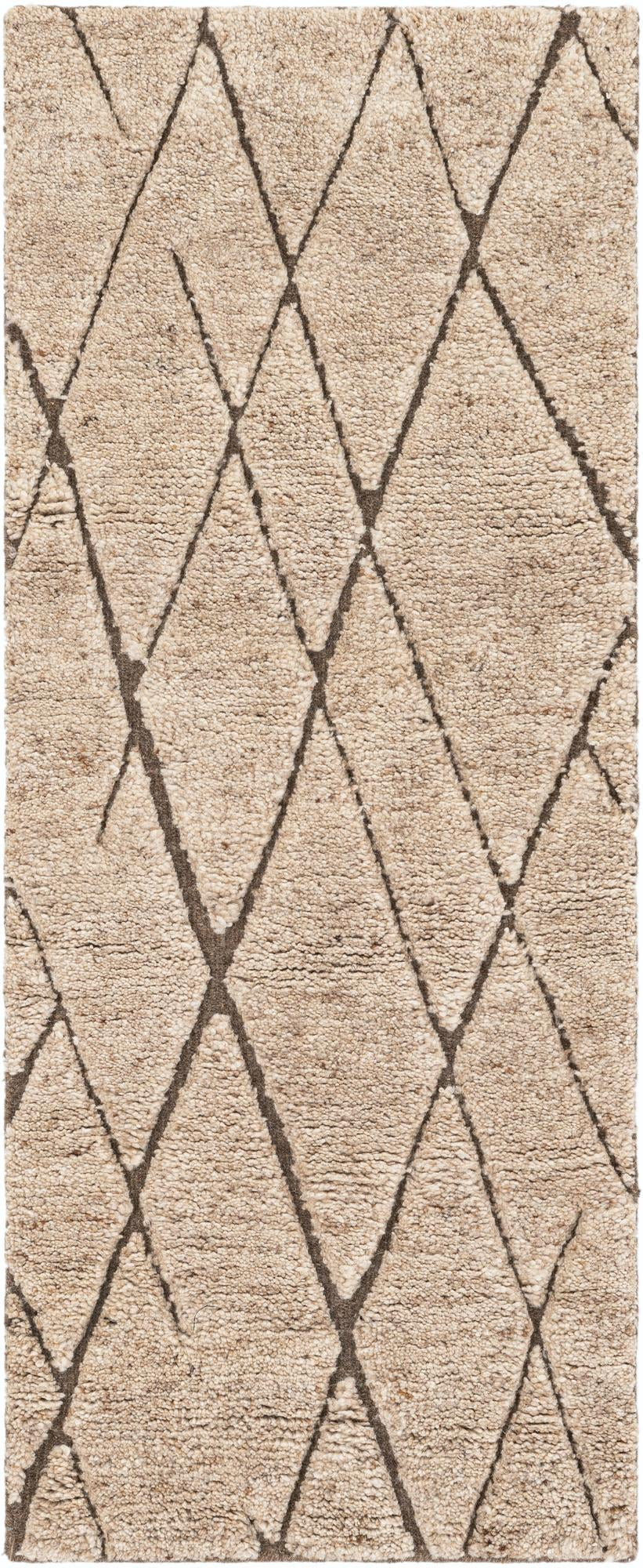 2' x 5' 1 Geary · Diamond Wool Shag Rug, camel and dark brown