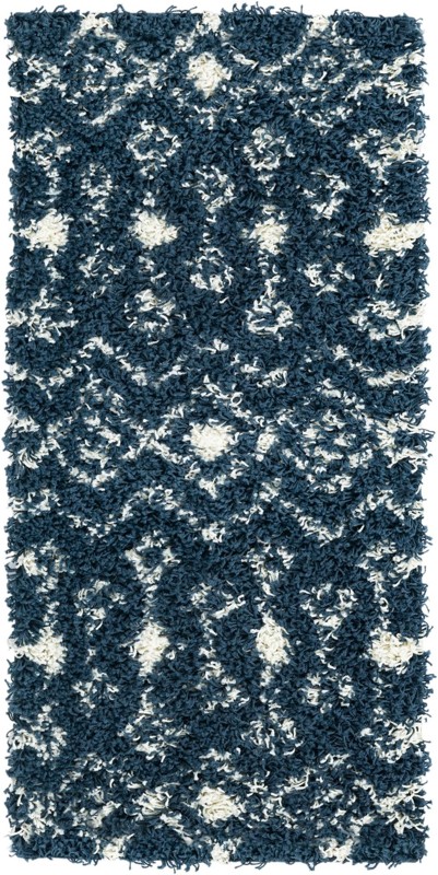 2' x 4' Bayley · Geometric trellis Shag Rug, navy and ivory